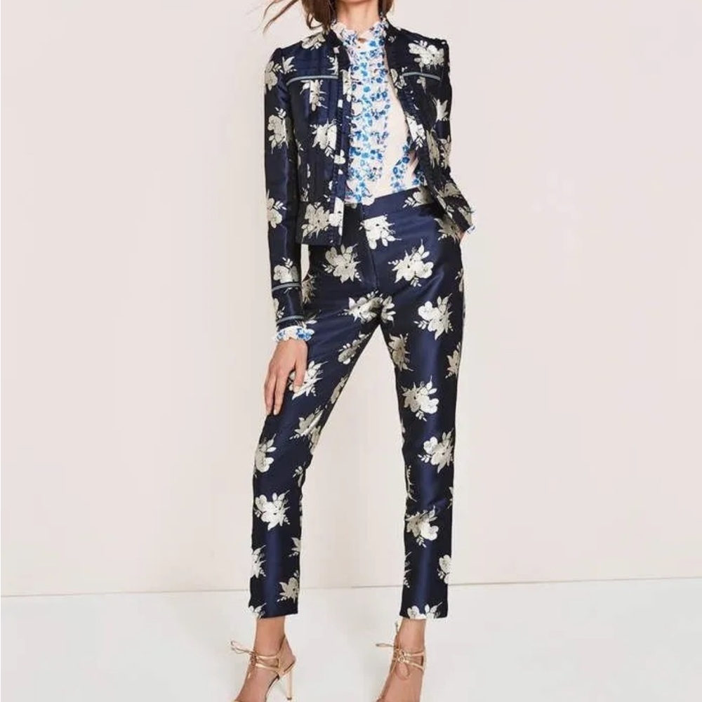 Boden Navy Floral Cropped Trousers